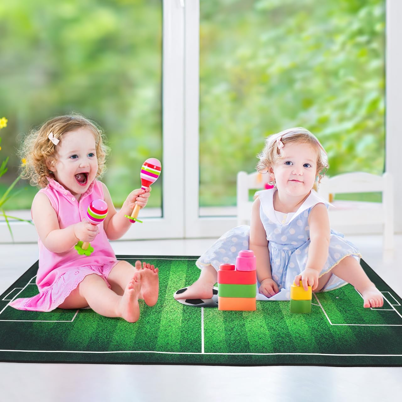 GANAZONO Soccer Area Rug Football Field Kids Play Carpet Home Decor Kids Rug Soccer Field Rug Carpet for Boys Bedroom image number 3