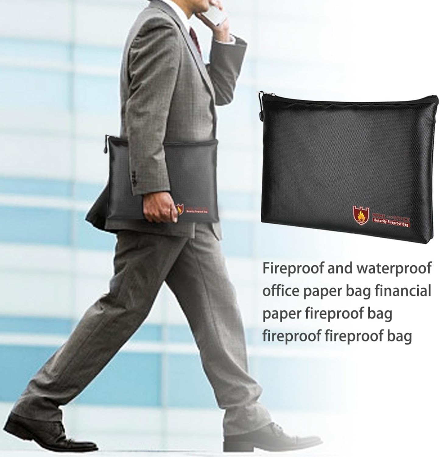Vbnuyhim Fireproof Safe Bag | Waterproof Safe Bag,Water Resistant Storage Organizer Pouch, 13.7 X 10.2 Inch Fire Proof Money Bag for Cash, Keep Your Documents Safe image number 6