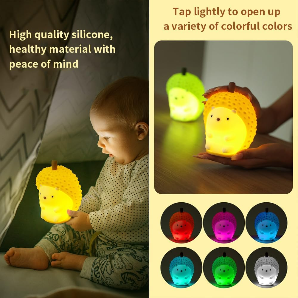 LED Rechargeable Cute Hedgehog Durian Light, Warm Lamp and Rainbow Gradient Silicone Bedside Lamp, Adjustable Lighting Gift Light for Patting. image number 5