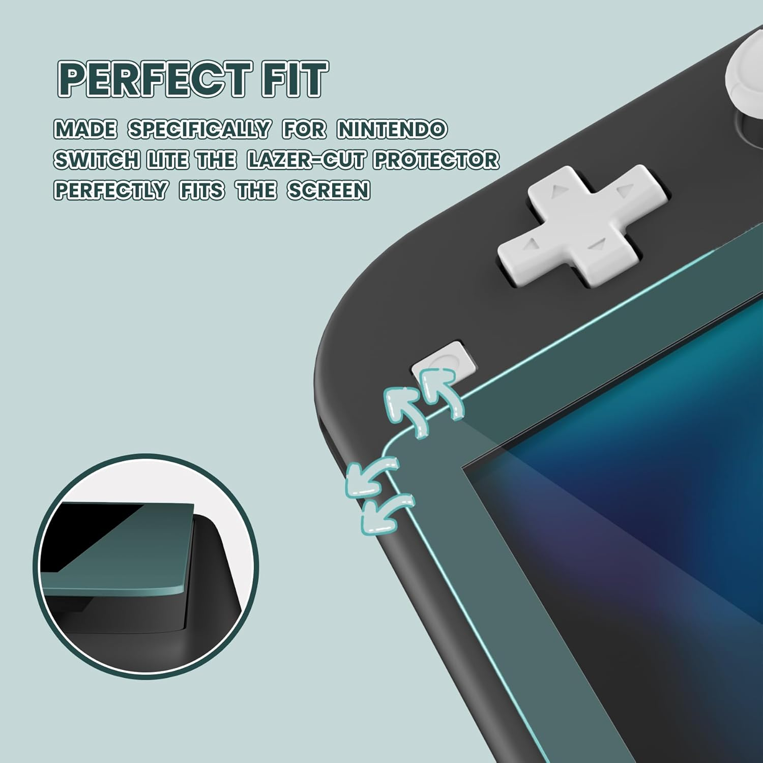 Extremerate 2 Pack Hunter Green Border Transparent HD Clear Saver Protector Film, Tempered Glass Screen Protector for Nintendo Switch Lite [Anti-Scratch, Anti-Fingerprint, Shatterproof, Bubble-Free] image number 3