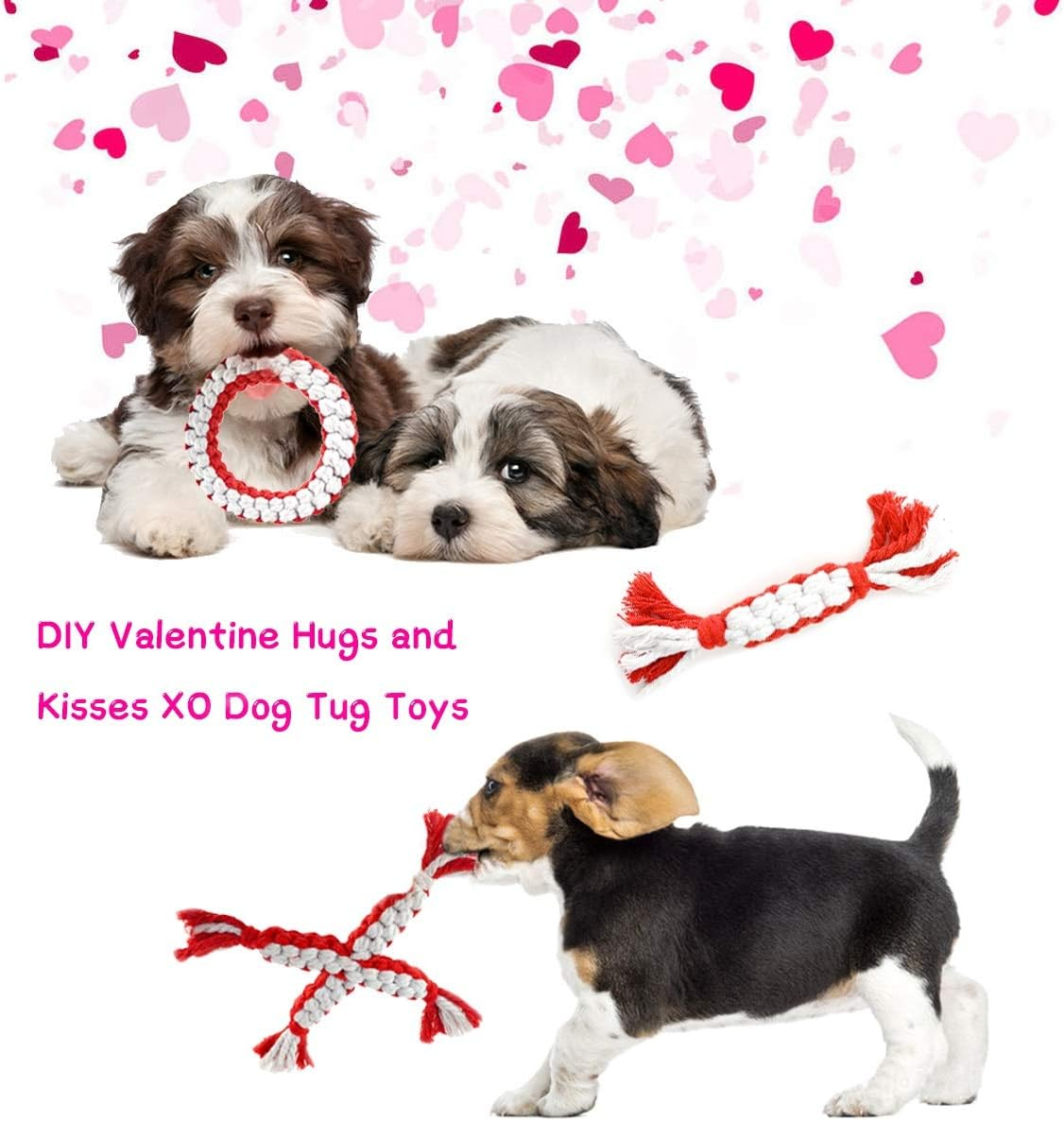 Cooshou 3 Pcs Dog Cotton Rope Toys or Dog Teeth Cleaning I Shape X Shape O Shape I Love You Valentine'S Day Dog Chewing Rope Toys for Small, Meidum, Large Dogs image number 3