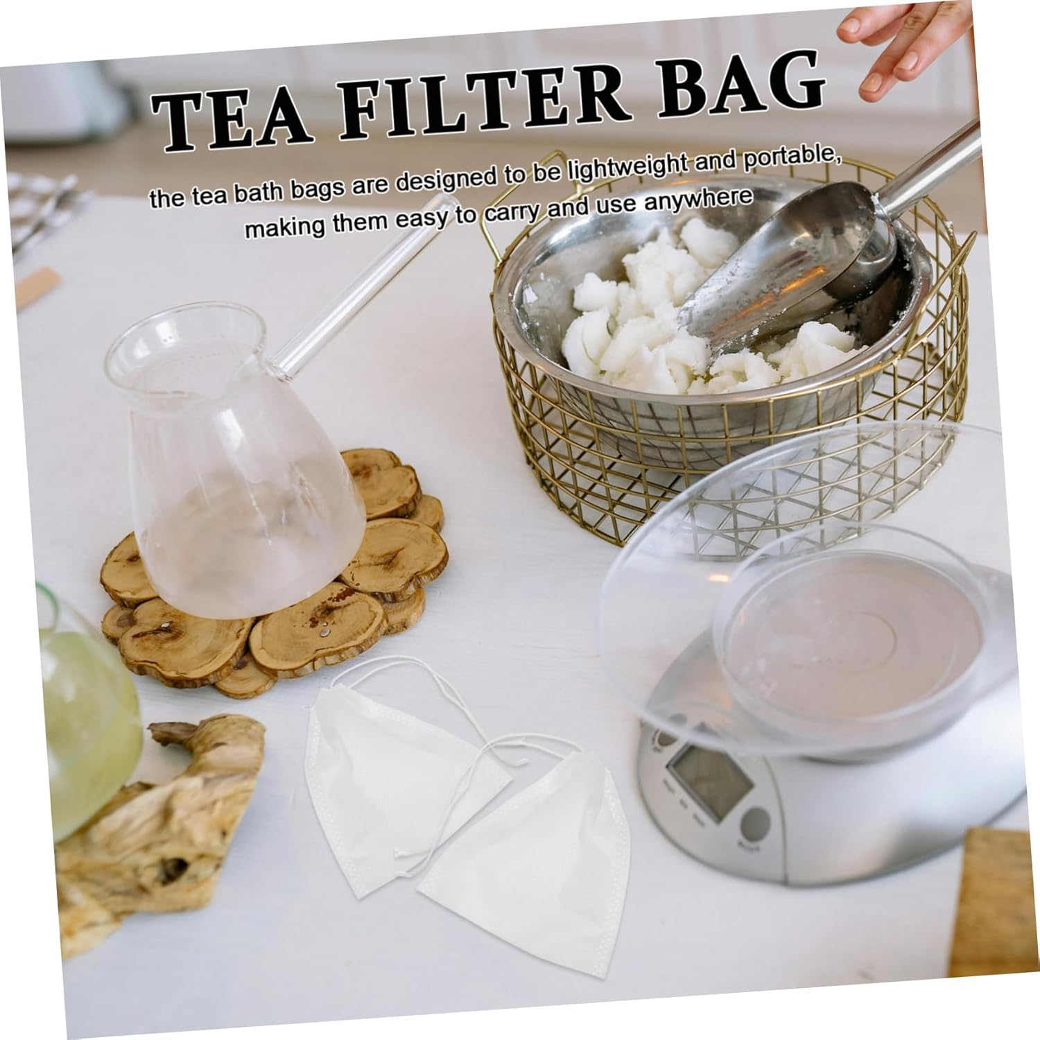 100Pcs Drawstring Tea Bags Loose Leaf Tea Strainers Paper Filter Bags for Brewing Infusers Suitable for Kitchen and Home Use 9X10Cm image number 4