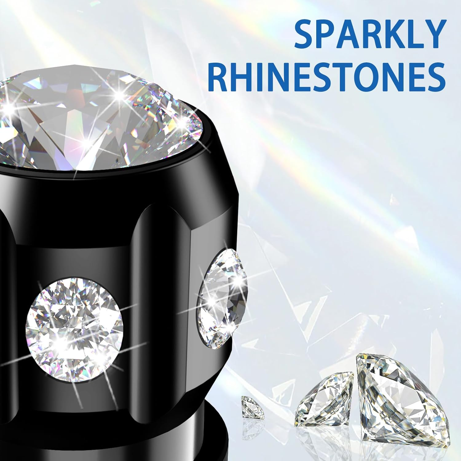 QUARKACE Tire Valve Caps, Bling Valve Stem Caps with Sparkly Rhinestones, Tire Caps 4 Pack for Cars Suvs Trucks Motorcycles Bikes, Anti-Fading Coating, Corrosion Resistant, Air Leakproof - Black image number 5