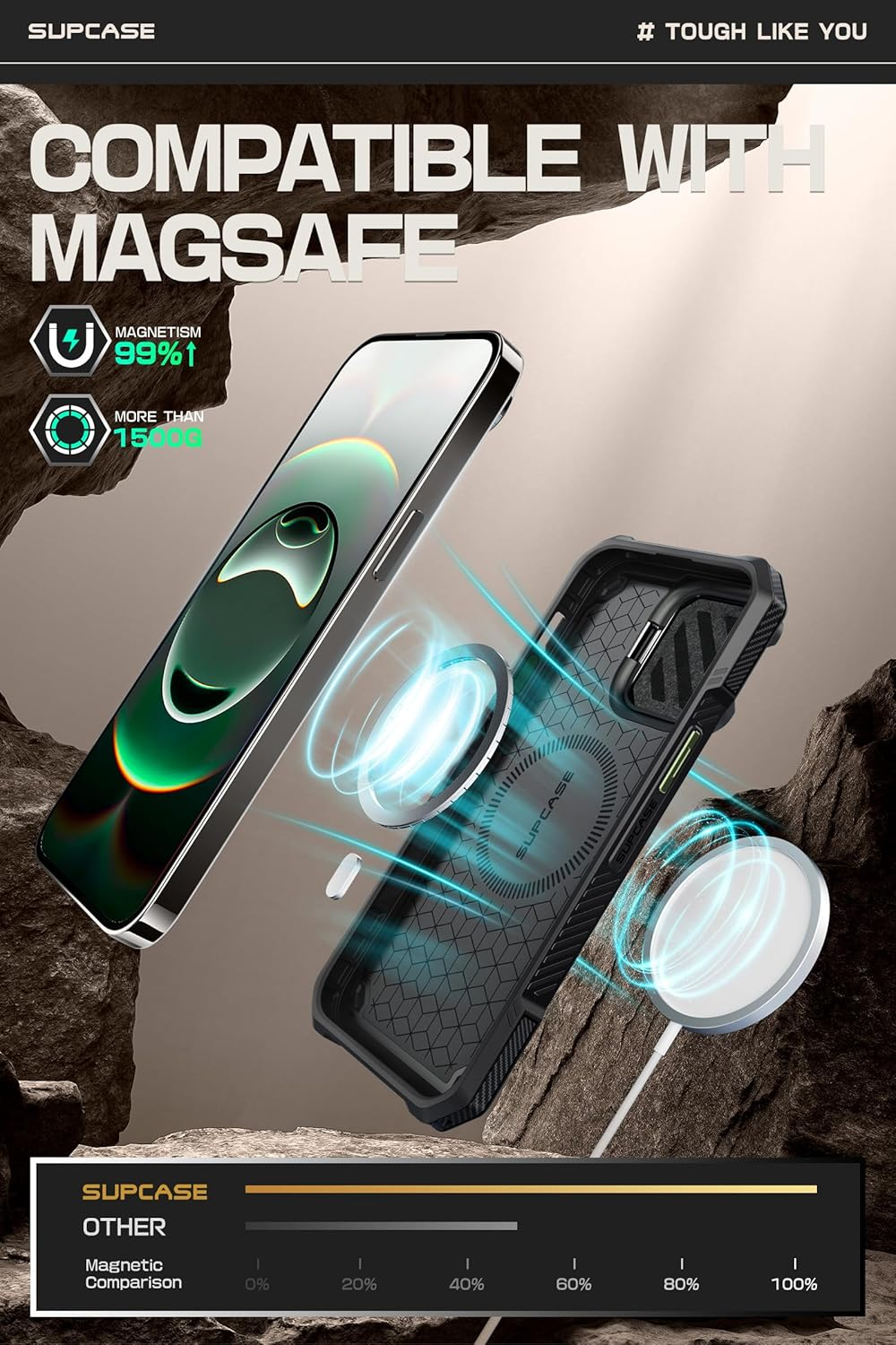 SUPCASE for Iphone 16E/15/14/13 Case with Camera Cover Stand (Ubmag XT), [Compatible with Magsafe] [Built-In Kickstand] [Military-Grade Protection] Heavy Duty Case for Iphone 16E 6.1", (Guldan) image number 3