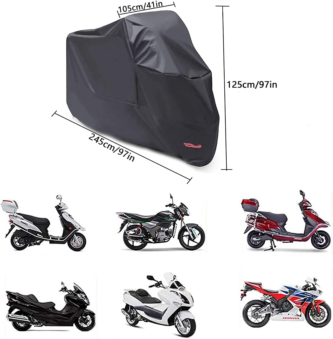 Motorcycle Cover Waterproof Outdoor MAYHOUR Motorbike Scooter Cover Water Dust UV Protective for outside Storage Indoor Scooter Covers with Lock Holes PU Coating Elastic Hems and Wind Buckle (Black, (Xl)97&times;41&times;49In/245&times;105&times;125Cm) image number 4