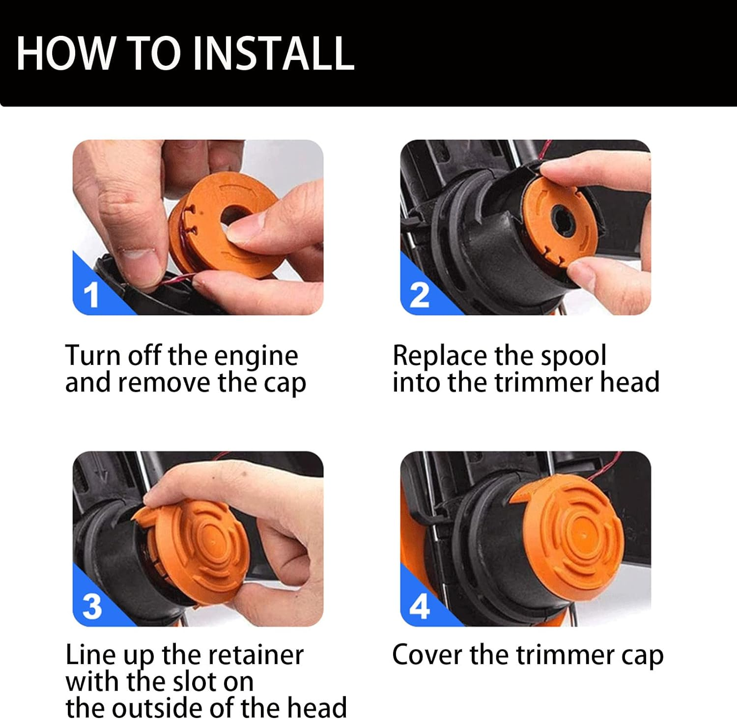 WA0004/WA0010 Worx Replacement Trimmer Spools, 0.065" Weed Eater Lines Caps for Worx String Trimmer Weed Eater WG154 WG163 WG160 WG180 WG175 WG155 WG151 (12 Spools + 2 Caps) image number 2