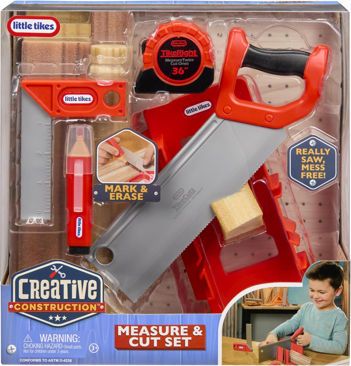 Little Tikes Creative Construction Measure & Cut Set with 5 Accessories, Pretend Play Construction Set, for Boys and Girls Ages 3+ Years image number 2