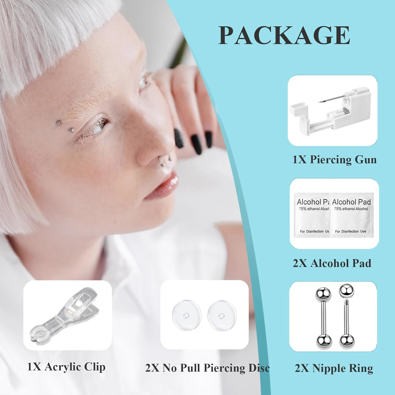 Orglace Body Piercing Kit for Nipple,Tongue,Eyebrow,Lip,Belly Button,316L Surgical Stainless Steel Ring,At Home Self Body Piercer Kit image number 5