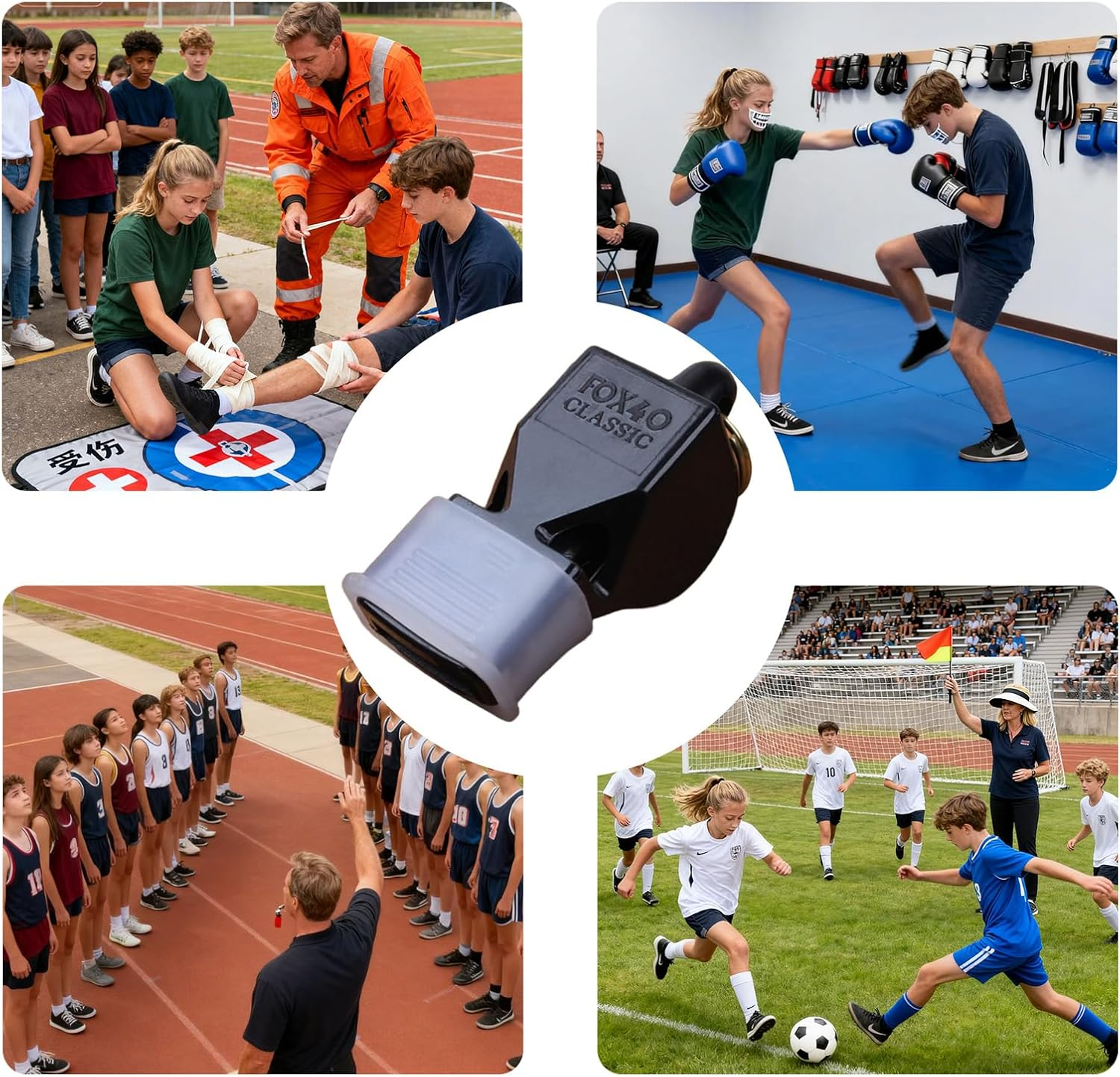 4Pcs Soccer Referee Whistle, Non-Nuclear Coach Whistle, Sports Whistle Coach Special, Fox Whistle Special Silicone Teeth Guard (Black)