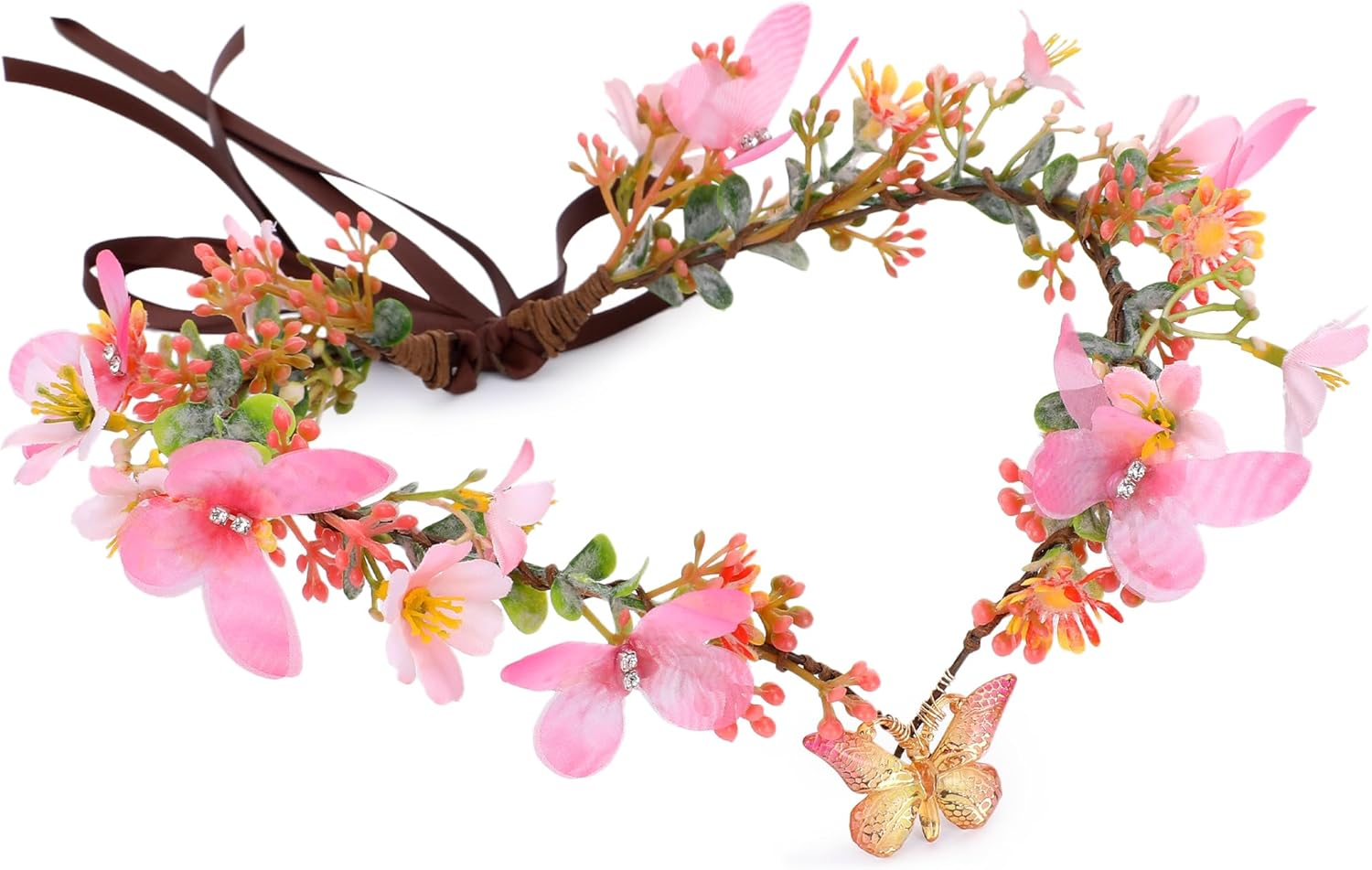 MOSTORY Butterfly Fairy Crown for Women Pink Elf Crown for Wedding Spring Photo Shoot image number 5