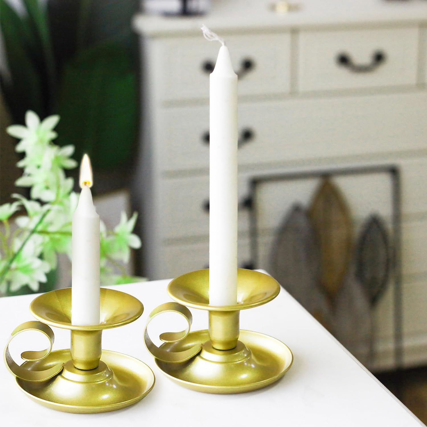Candle Holder 2Pcs, Taper Metal Candle Stick Holder, Classic Candlestick Stand for Elegant Table Decor, Ideal for Parties, Weddings, and Home Lighting (Gold) - Black image number 3