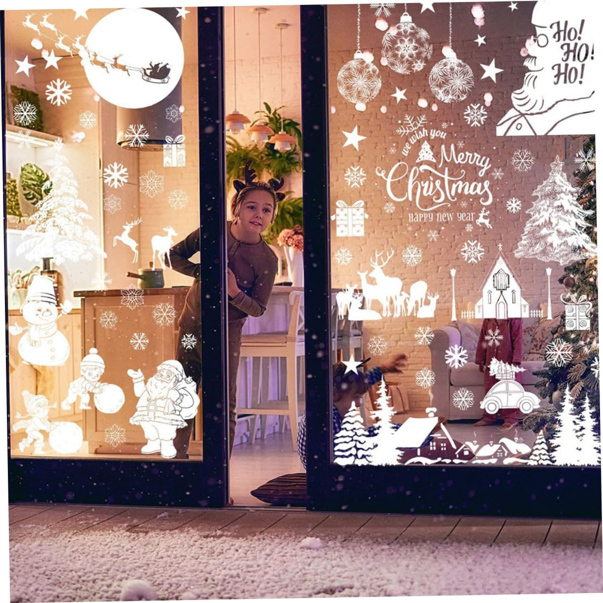 GARVALON 9Sheets Lovely Christmas Tree Snowman Elk Santa Stickers DIY Window Sticker Xmas Printing Wall Decors image number 4