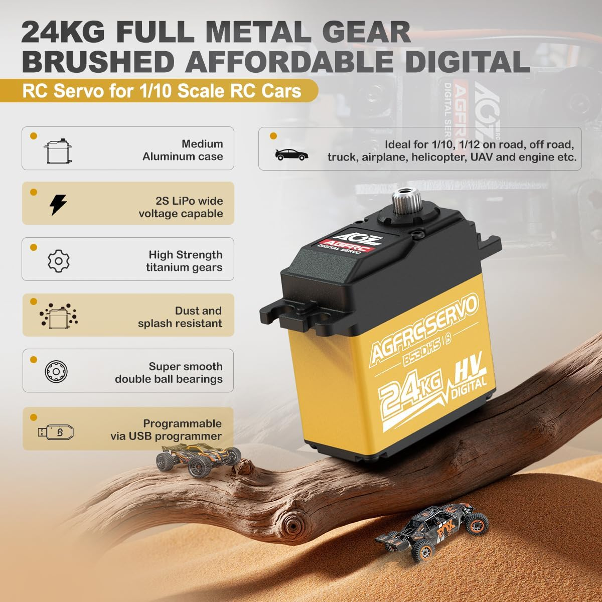 AGFRC 24KG Digital High Torque Servo Programmable Metal Gear Steering Servo for 1/10 RC Model, 180 Degree (B53DHS) image number 2