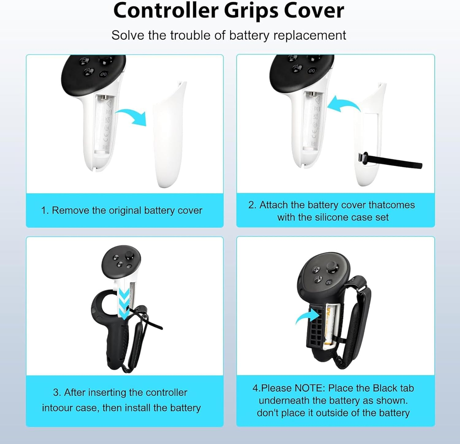ZONEY Upgraded Controller Grips for Quest 3, Adjustable Hand Grips with Battery Openning and Foam Knuckle Straps, VR Protector Accessories Straps with Widen and Thicken Sponge (Black) image number 4
