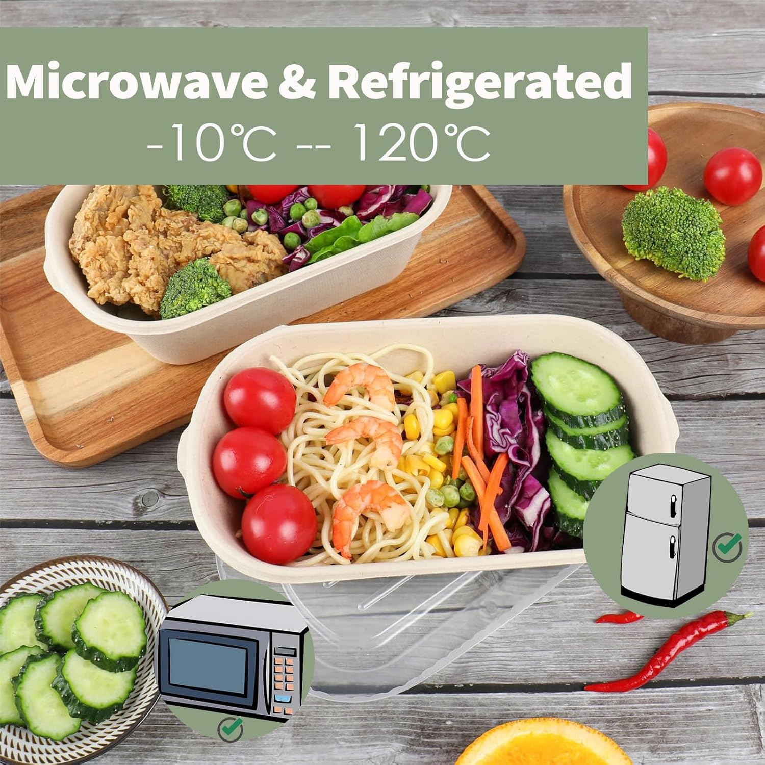 50Pack Salad Bowls, 25Oz Take Out Food Containers with PP Lid - 100% Compostable Natural Disposable Paper Fiber - Microwavable Safe, Biodegradable Food Storage, Waterproof and Oil Proof image number 1