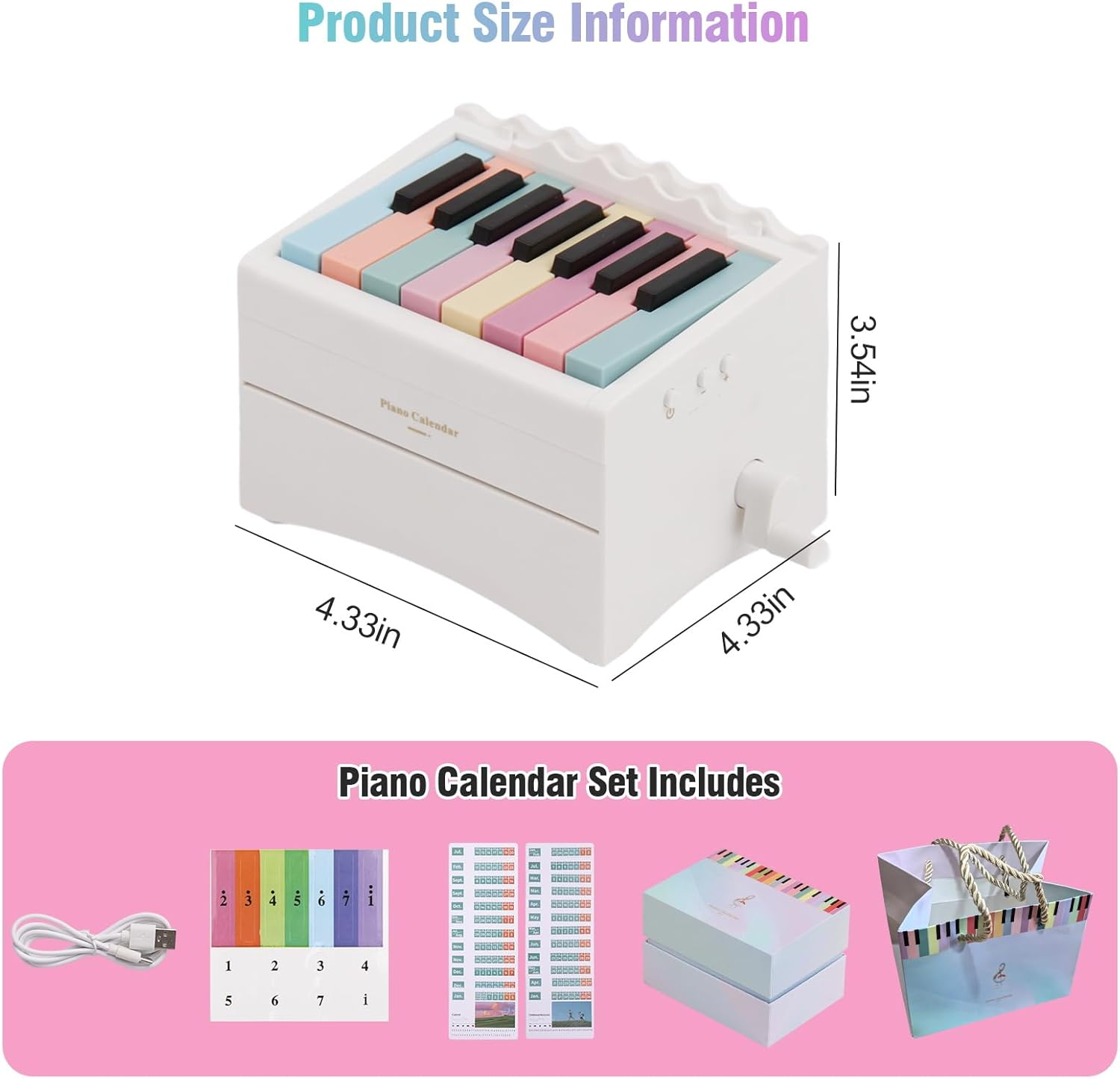 Playable Piano Calendar, Piano Calendar 2025 Desk Calendar, USB Rechargable Mini Piano Calendar with 52 Music Scores in 27 Cards, Home Decor image number 3