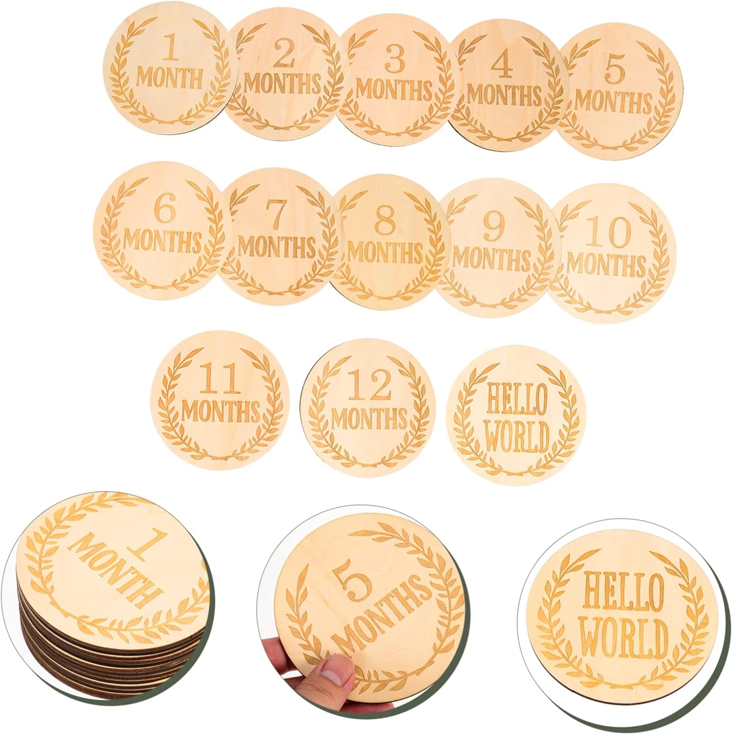 13Pcs Memorial Milestone Cards Wooden Sign for Monthly Milestones Welcome Photo Props image number 4