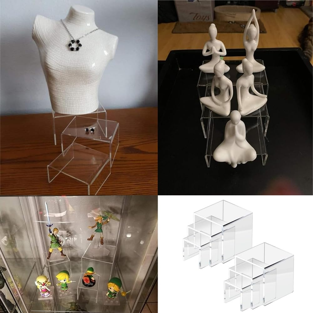 DACUAN Acrylic Display Riser Set - 6 PCS U-Shaped Clear Rectangular Stands for Candy, Dessert, Cupcakes, Collectibles - Shelf for Display image number 4
