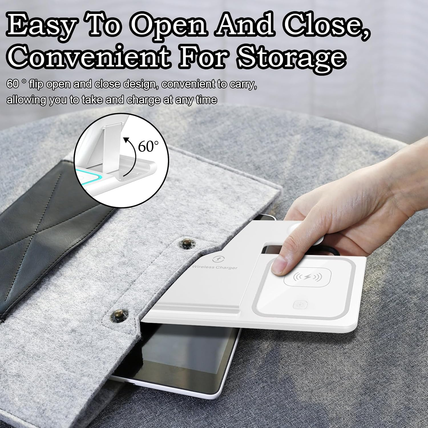 3 in 1 Wireless Charging Station,15W Fast Wireless Charging Station,Universal for Android and Iphones Wireless Charger for Iphone 16/15/14/13/12 Pro & Max Series,Airpods,Apple Watch（White） - B image number 7