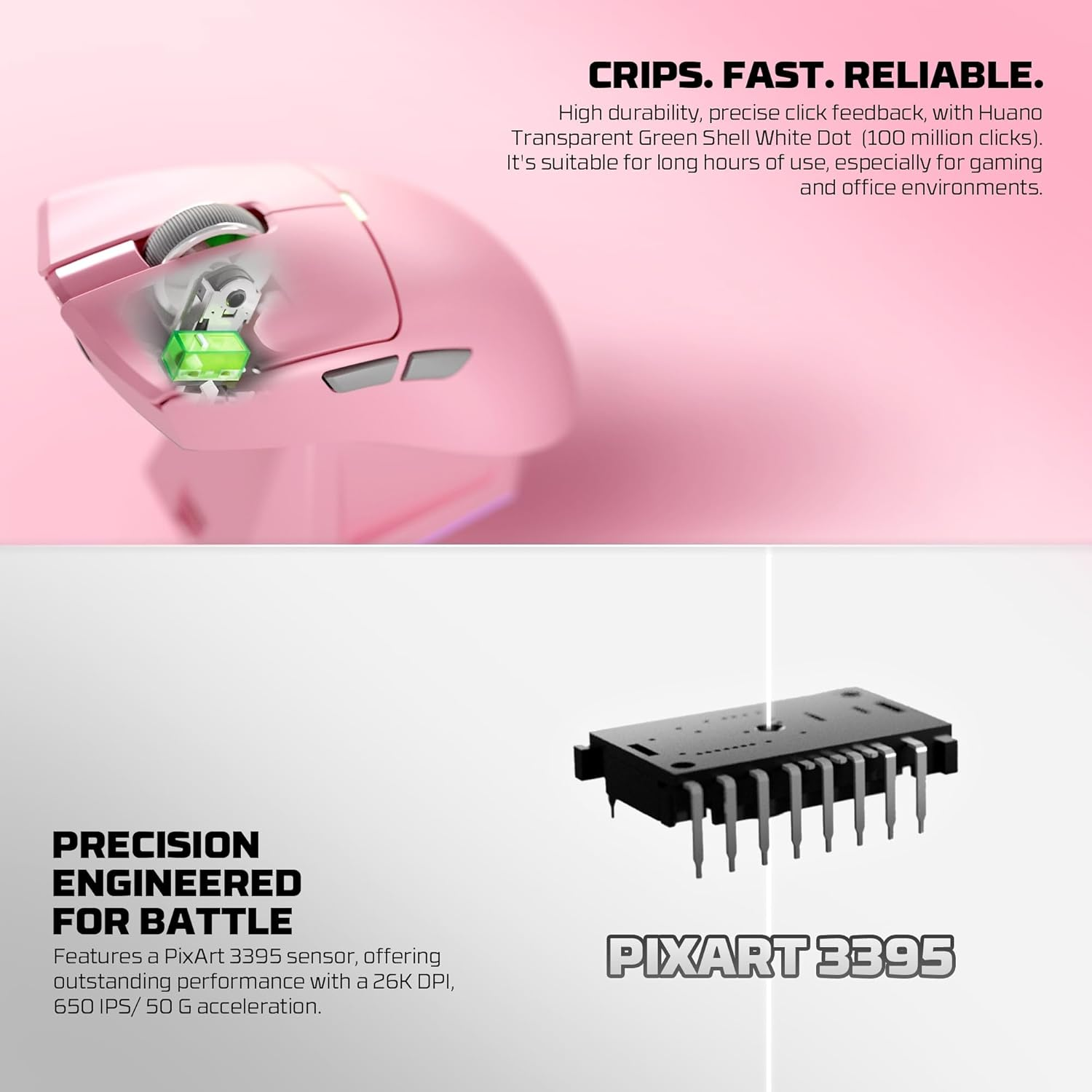 Fantech Tanto S 8K Wireless Gaming Mouse Pixart 3395 Gaming Sensor 26000 DPI, HUANO Switches, Lightweight 58 Grams, 3 Mode Connectivity, RGB Charging Dock - Black image number 5