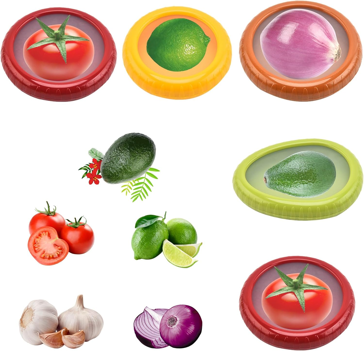 5 Pcs Silicone Fruit and Vegetable Storage Containers for Fridge, Reusable Fresh Stretch Pod Fridge Keep Fresh Stretch Storage Pod with Lid for Garlic Onions Lemons and Potatoes image number 1