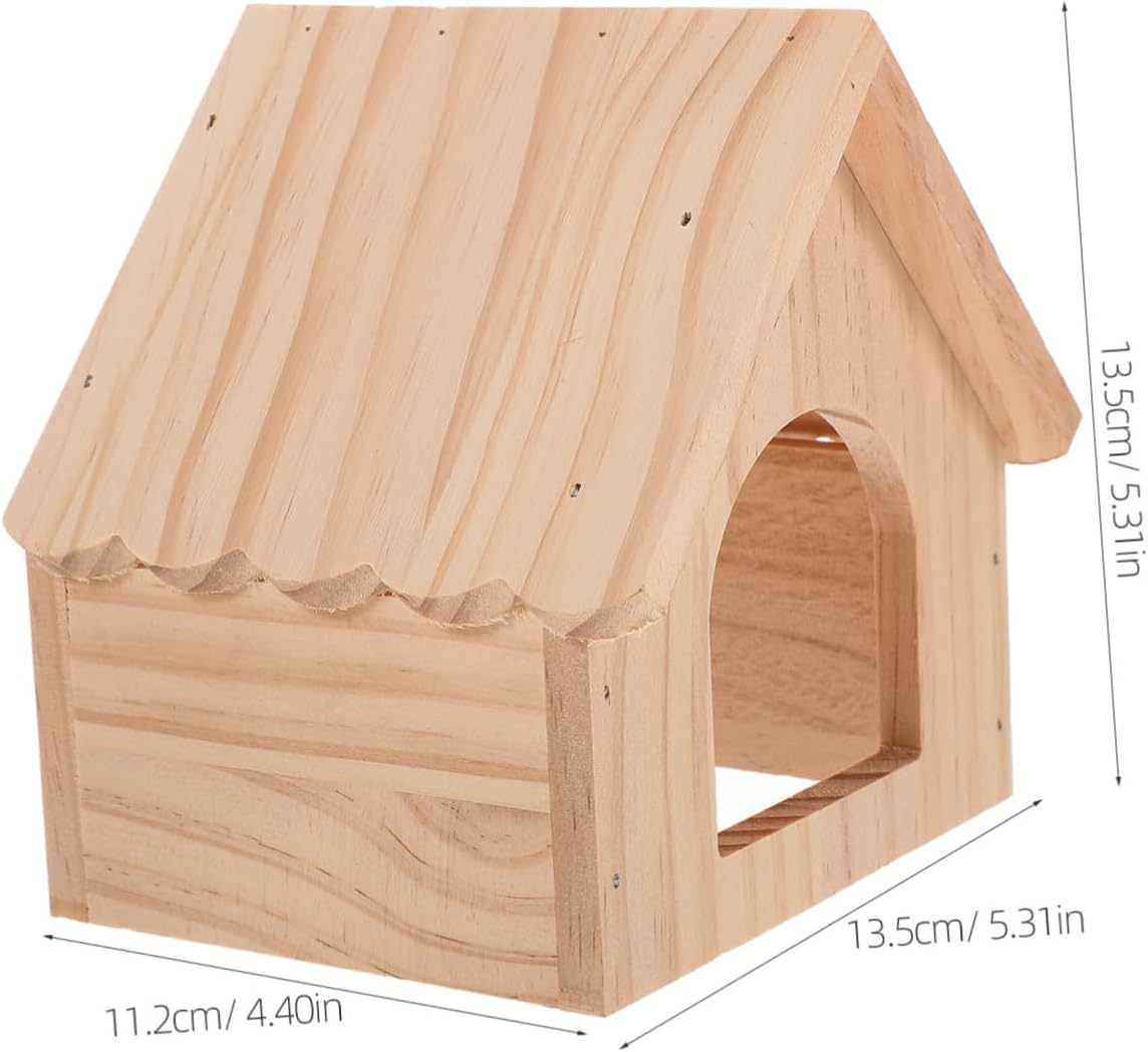CVUTOVO Hamster Wooden Hideout and Guinea Pig Hideout Wood Small Animal Hut Natural Solid Wood Small Pet Hut Shelter for Hamsters and Guinea Pigs image number 3