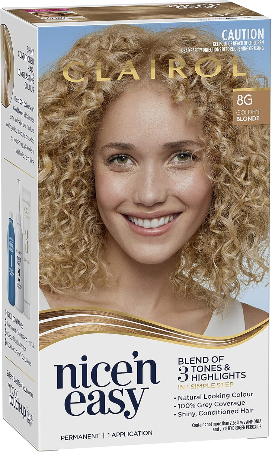 Clairol Nice 'N Easy Permanent Colour 8G Natural Golden Blonde, 100% Grey Coverage, Natural Looking Hair Colour image number 1