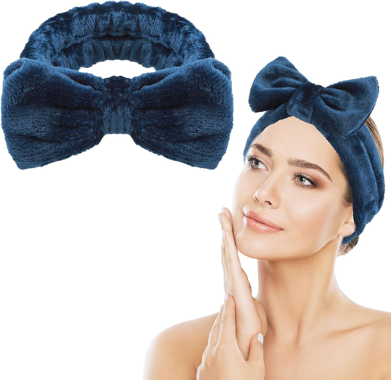 Spa Bowknot Headband Women'S Spa Hair Band Cosmetics, Coral Fleece Makeup Hair Bands Elastic, Cosmetic Headband Wide Brim Coral Fleece Washing Face Head Wrap for Shower Skin Care Sports