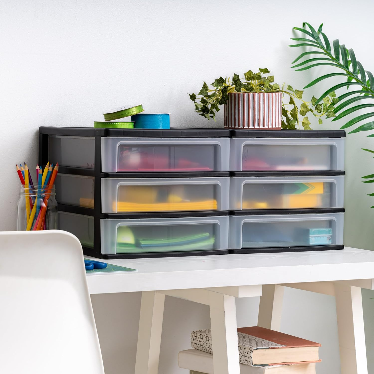 IRIS USA 3-Drawer Desktop Organizer for Office, Files & Supplies, Medium, Black, 2 Pack image number 6