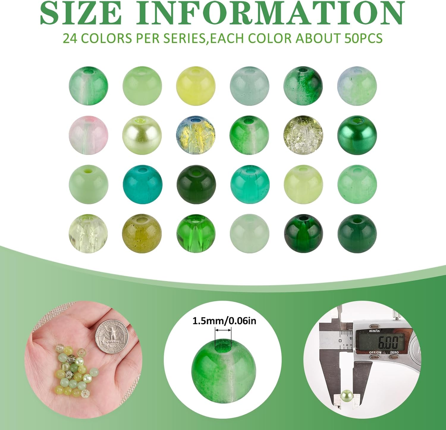 XSEINO 1200PCS 6Mm Glass Beads Bracelet Making Kit,24 Assorted Green Series Colors Crystal Beads for Jewelry Making and DIY Crafts image number 1
