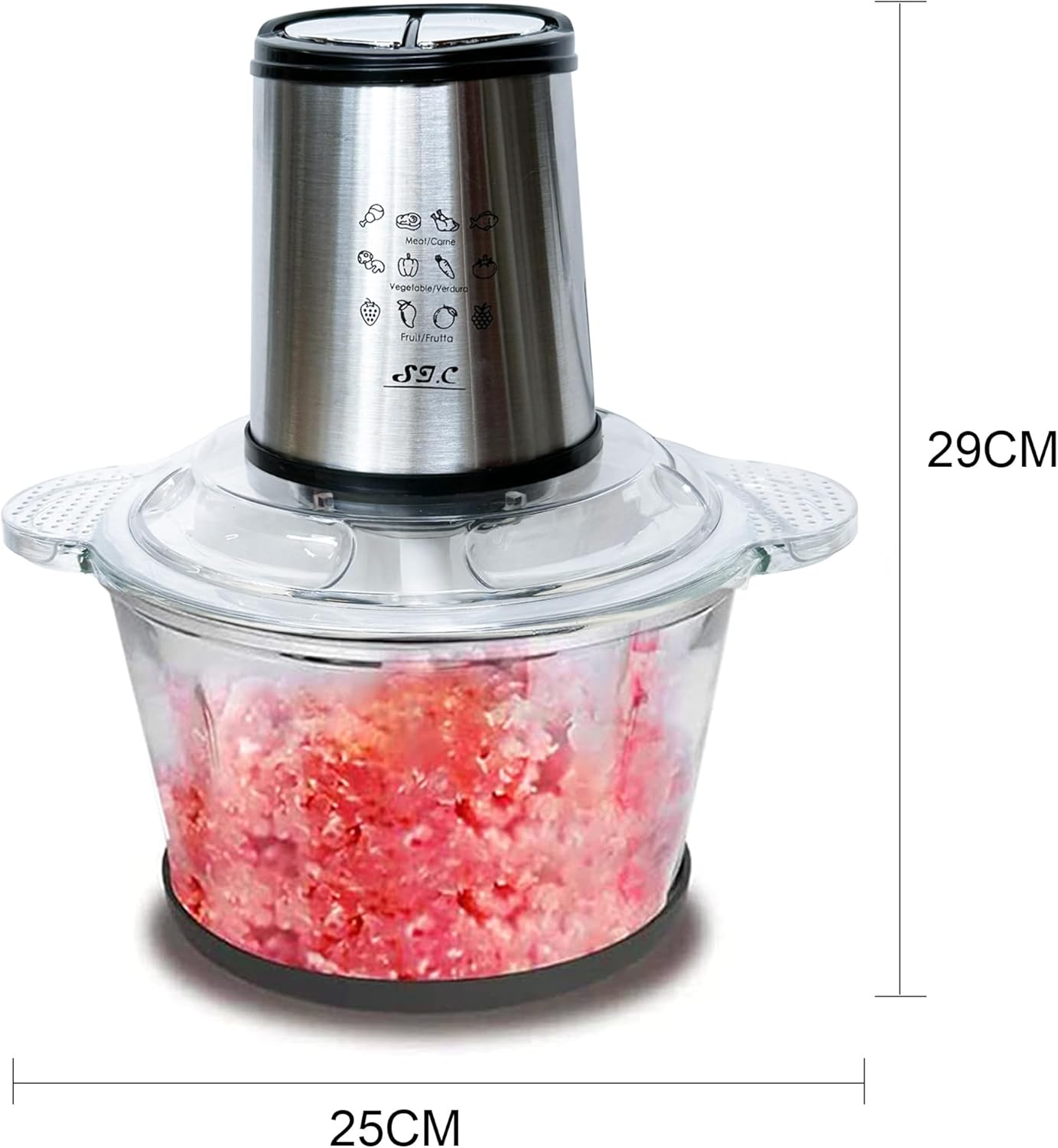 Electric Kitchen Chopper, Electric Meat Grinder, Mixer, 400 W, 2.5 L Glass, Meat Grinder with 4 Stainless Steel Blades for Meat, Onions, Fruit, Vegetables image number 2