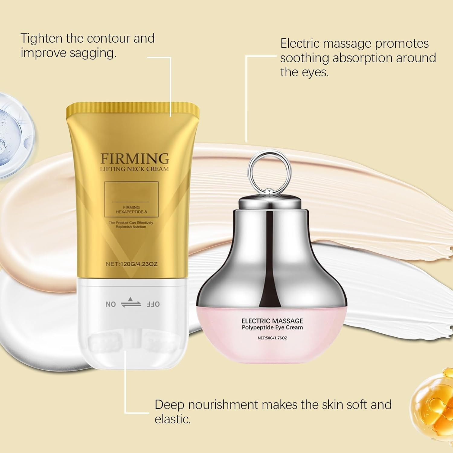 Electric Massage Polypeptide Eye Cream, Neck Firming Cream Set for Women Moisturizing Eye Care (Set) image number 5