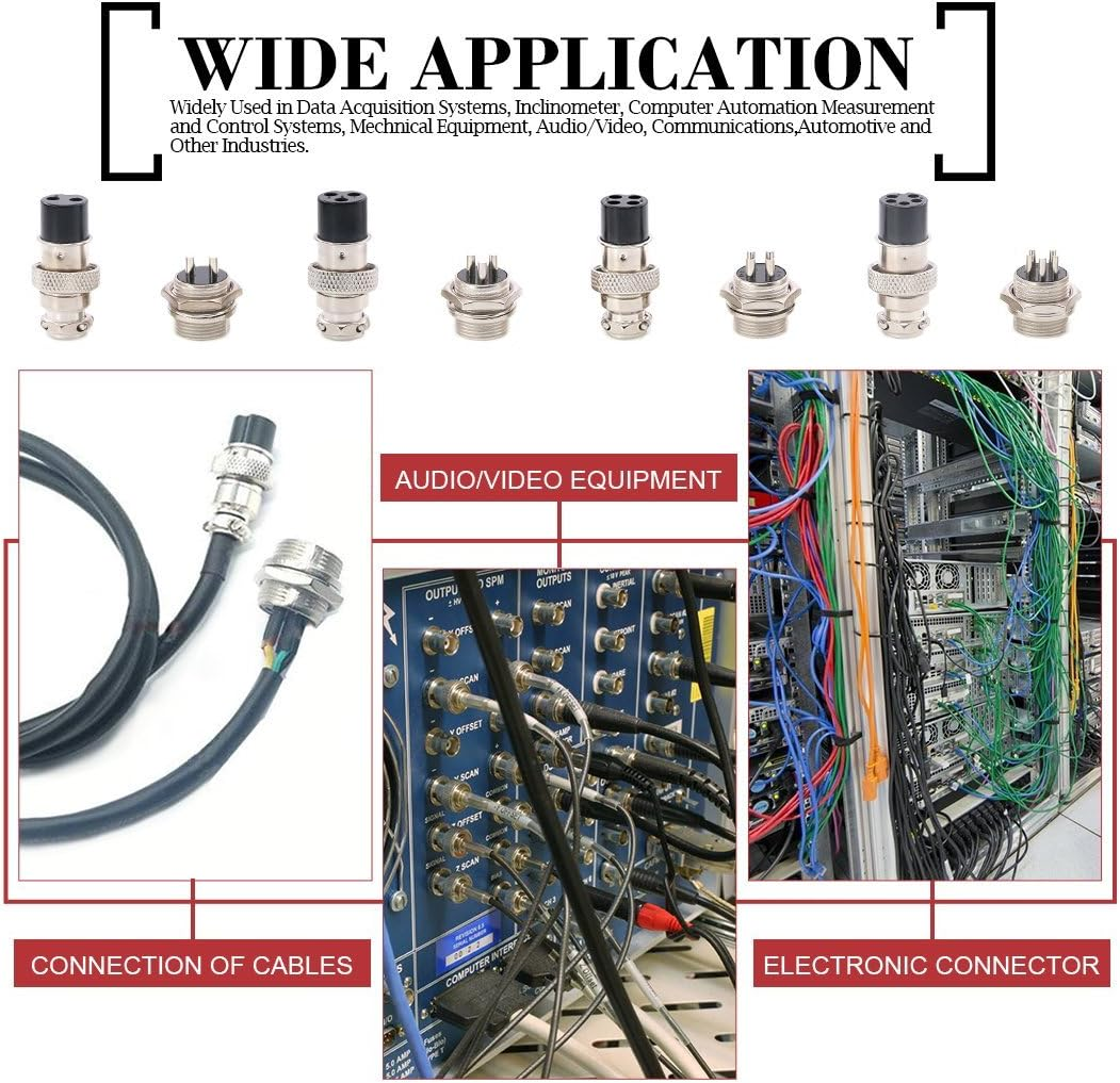 Hilitchi 40-Pieces 2 3 4 5 Pin 16Mm Thread Male Female Panel Metal Aviation Wire Wire Connector Plug Assortment Kit (2 Pin / 3 Pin / 4 Pin / 5Pin) image number 5