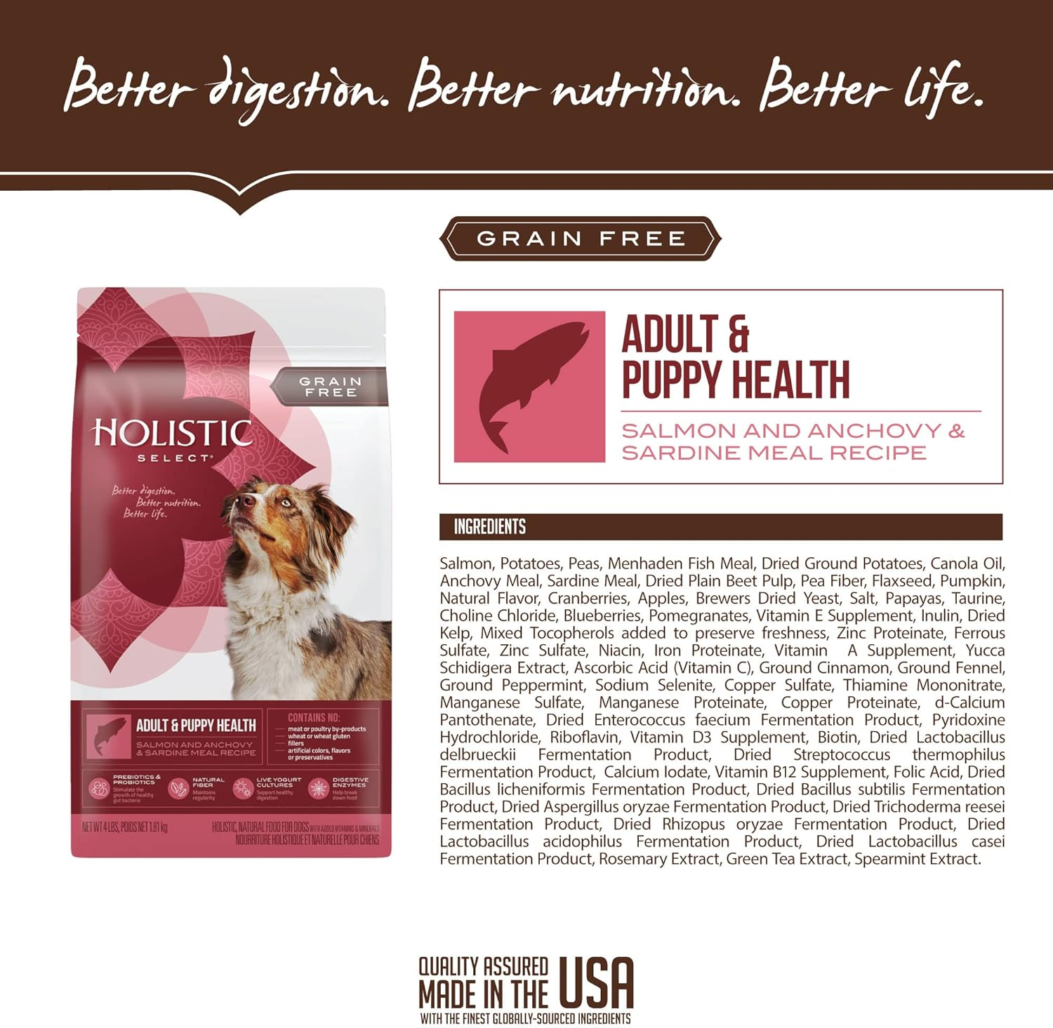 Holistic Select Natural Grain Free Dry Dog Food, Adult & Puppy Salmon, Anchovy & Sardine Recipe, 10.88Kg Bag image number 6