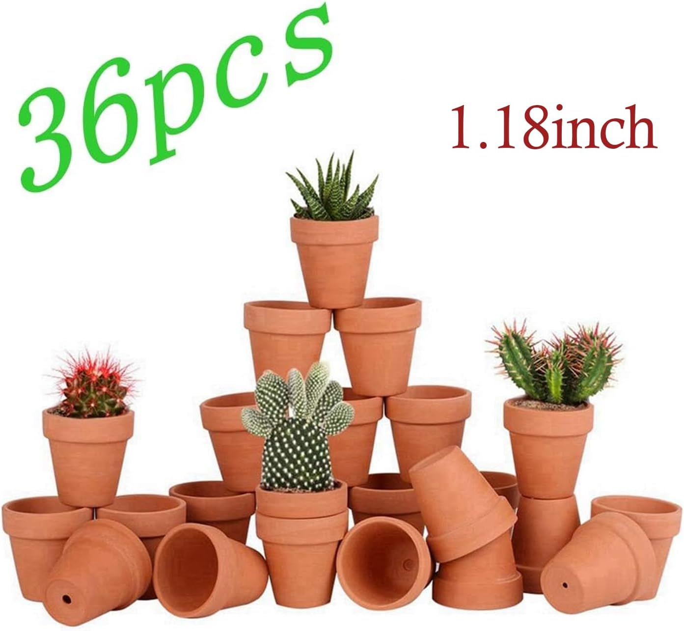 36 Pcs Mini Terracotta Pots, 1.2 Inch Clay Planters with Drainage Hole for Succulents, Small Nursery Containers for Home Garden Office Desk Decor, Crafts for Kids & Adults image number 2