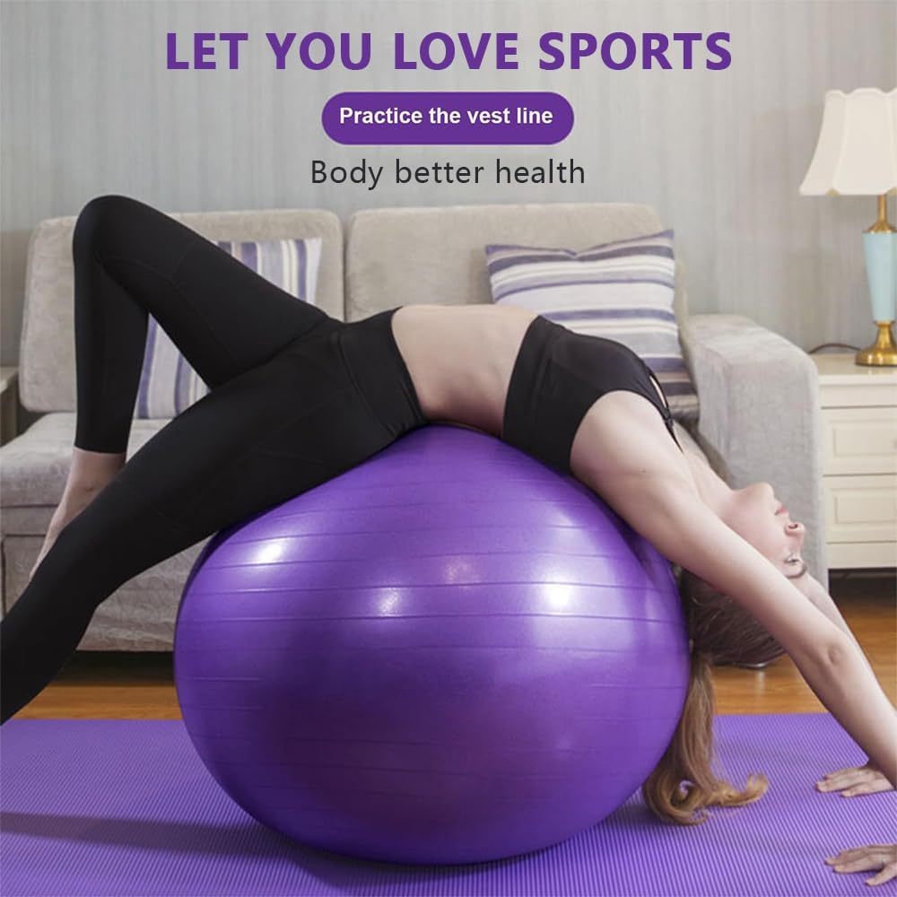 Anti-Burst Yoga Ball 65Cm &ndash; Heavy Duty Exercise Ball with Pump, Non-Slip Stability Ball for Fitness, Pregnancy, Balance, Pilates & Physical Therapy, Frosted Purple image number 2