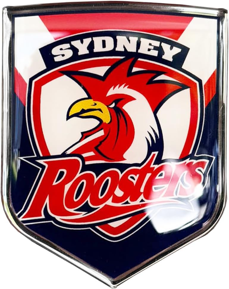 Fan Emblems Roosters Car Decal &bull; Sydney Roosters Clear Resin Coated Chrome Auto Sticker - Size: 97 X 76 X 2Mm &bull; Officially Licensed NRL Car Accessories image number 1