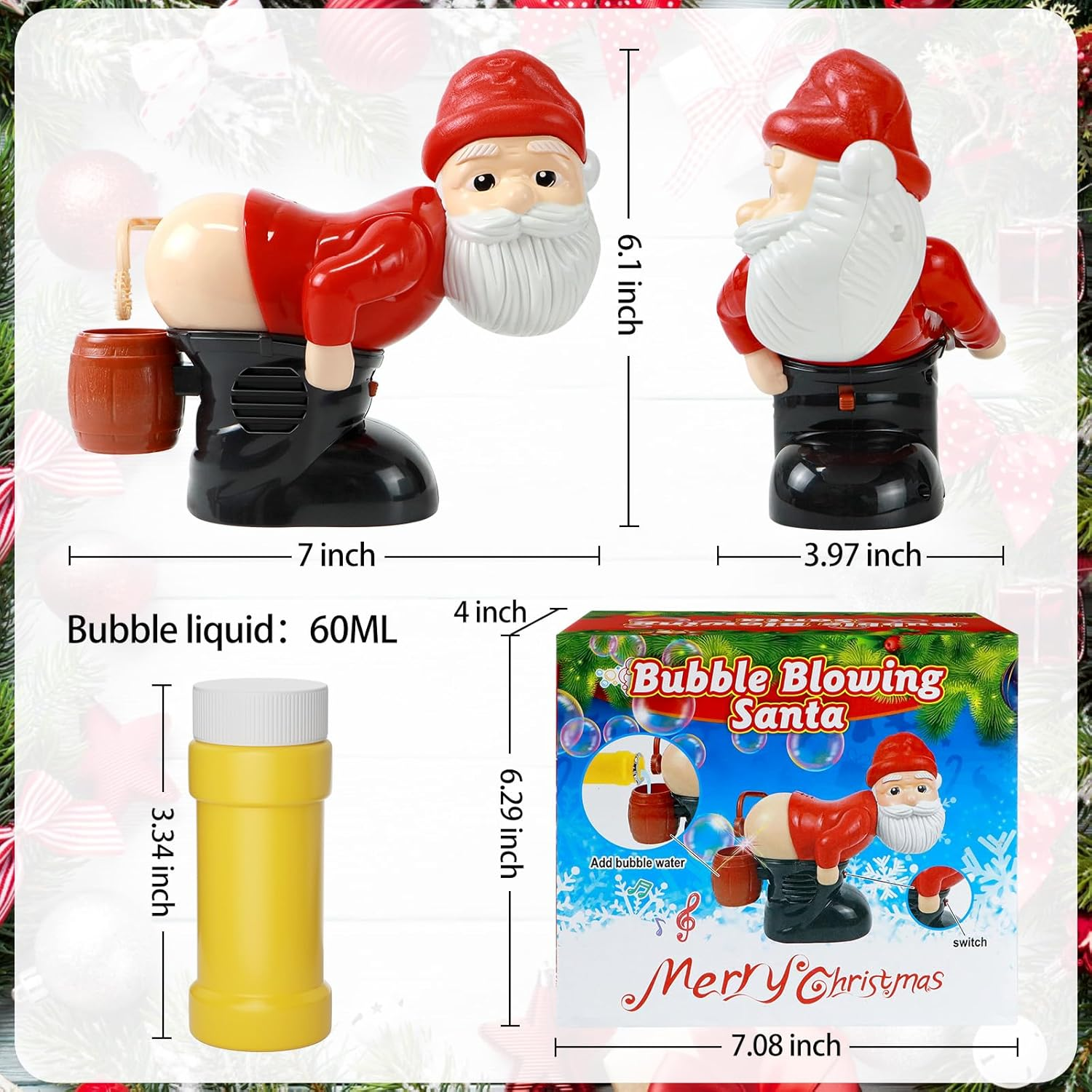 Fart Bubble Machine, Santa Claus Bubble Maker Toy Ornaments, Funny Santa Automatic Fart Bubble Machine with Music & Flashing Lights, Bubble Blower for Outdoor & Indoor Activity image number 1