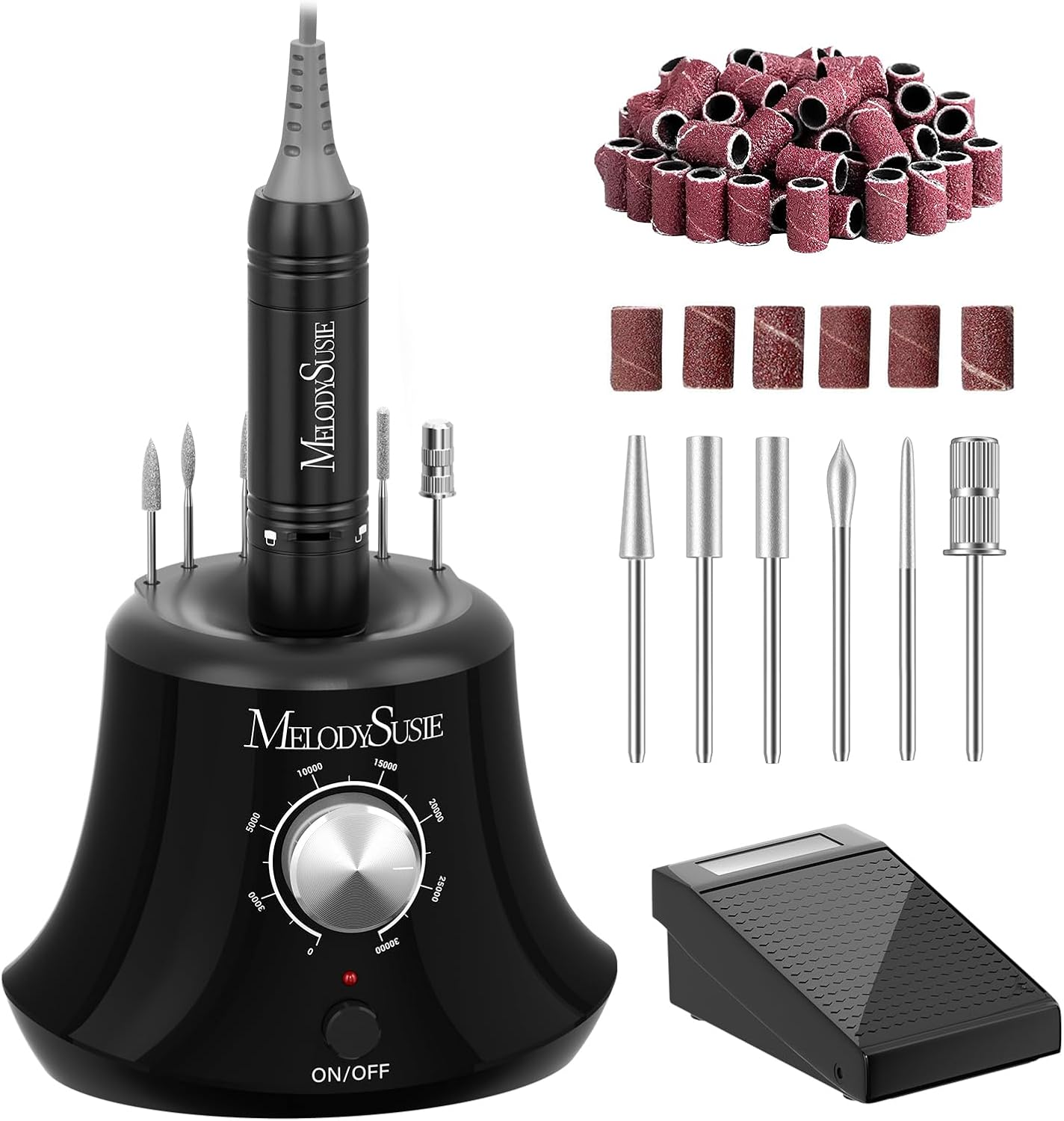 Melodysusie 30000 Rpm Professional Nail Drill-Scarlet, High Speed, Low Heat, Low Noise, Low Vibration, Portable Electric Efile Drill for Shaping, Buffing, Removing Acrylic Nails, Gel Nails, White