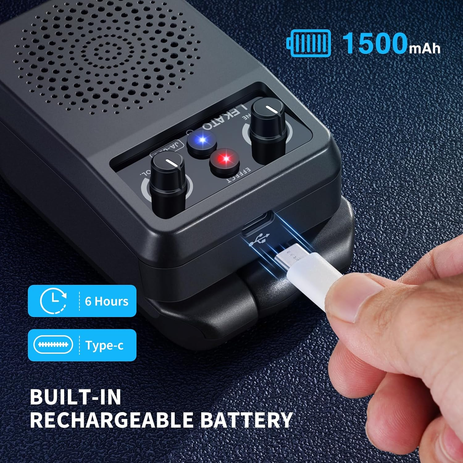 LEKATO Mini Electric Guitar Amp 5W, Portable with Built-In 4 Effects, Clean Distortion Overdrive Reverb, Rechargeable for Practice image number 4