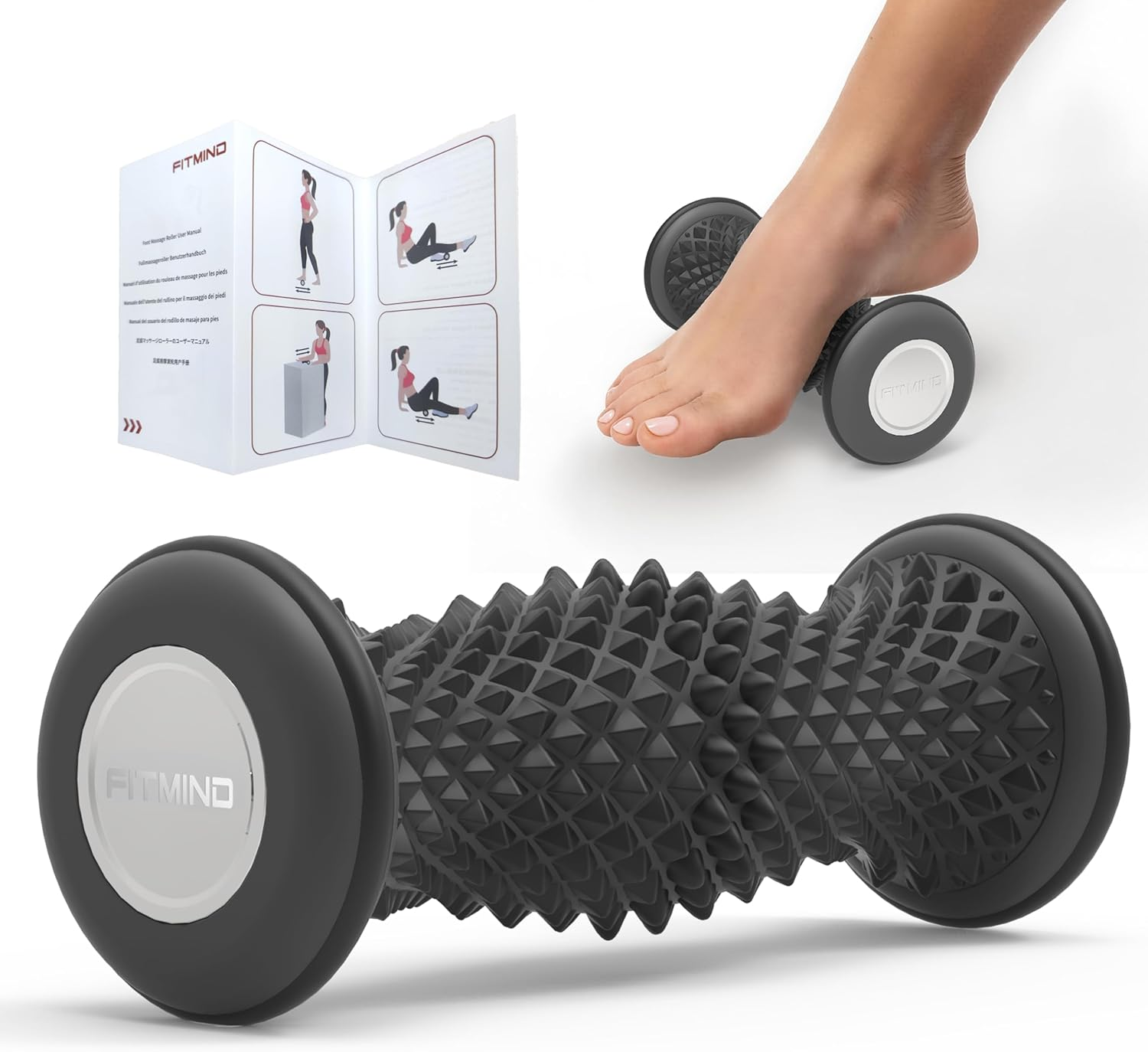 FITMIND Foot Massager Roller for Plantar Fasciitis Relief, Portable Foot Roller, Deep Tissue Muscle Massage, Foot Arch and Heel Pain, Reflexology Tool