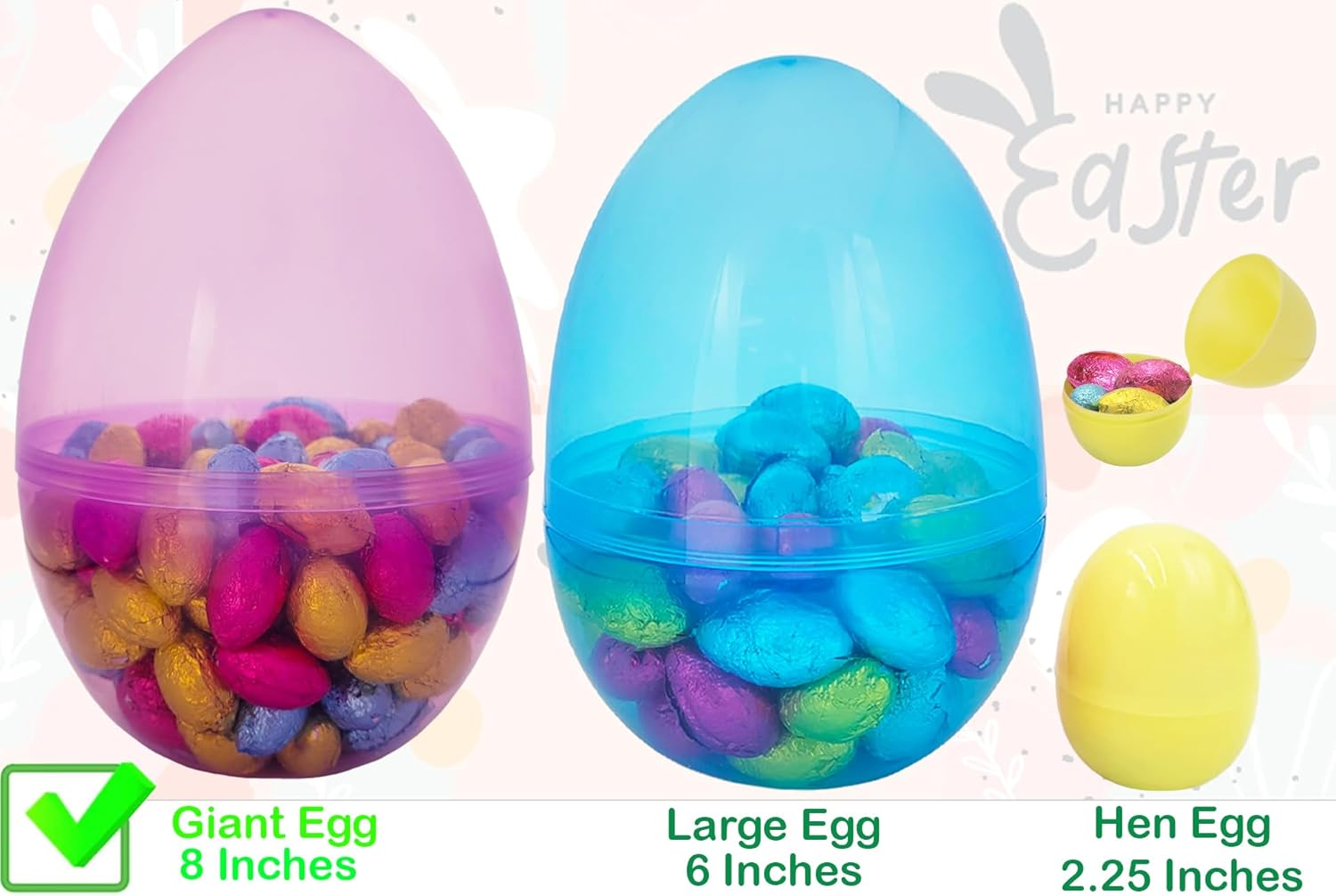 Massive Translucent Fillable Easter Eggs Colorful Bright Plastic Easter Eggs, Stands Upright, Perfect for Easter Egg Hunt, Surprise Egg, Easter Hunt, Assorted Colors, 8" Giant Fillable Eggs (4-Pack) image number 5