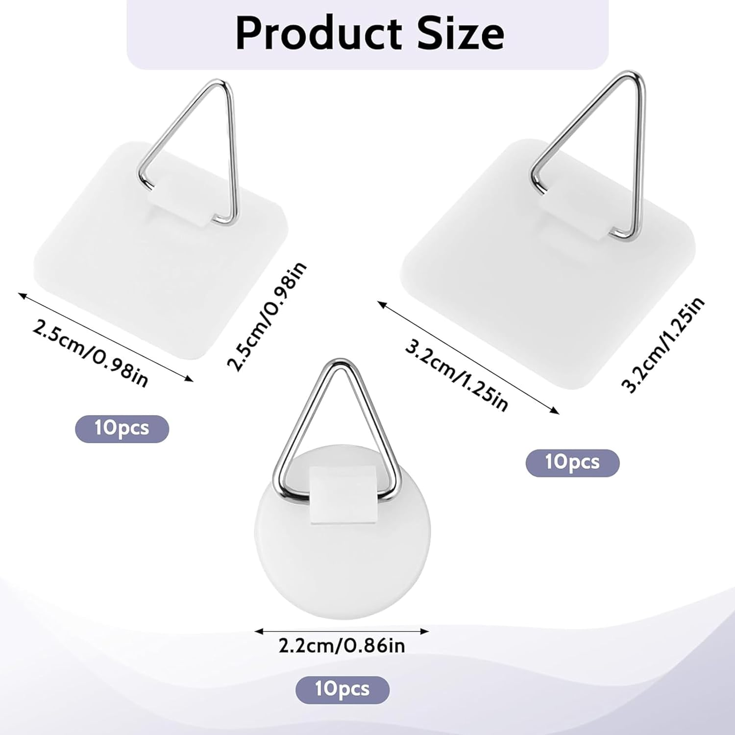 30 Pcs Adhesive Picture Hanger, Adhesive Hooks for Hanging Pictures without Nails,Vertical Hanging Hooks,Plastic Picture Sticky Hangers for Home Kitchen Picture Photo Frame Plate Wall Art(3 Sizes)