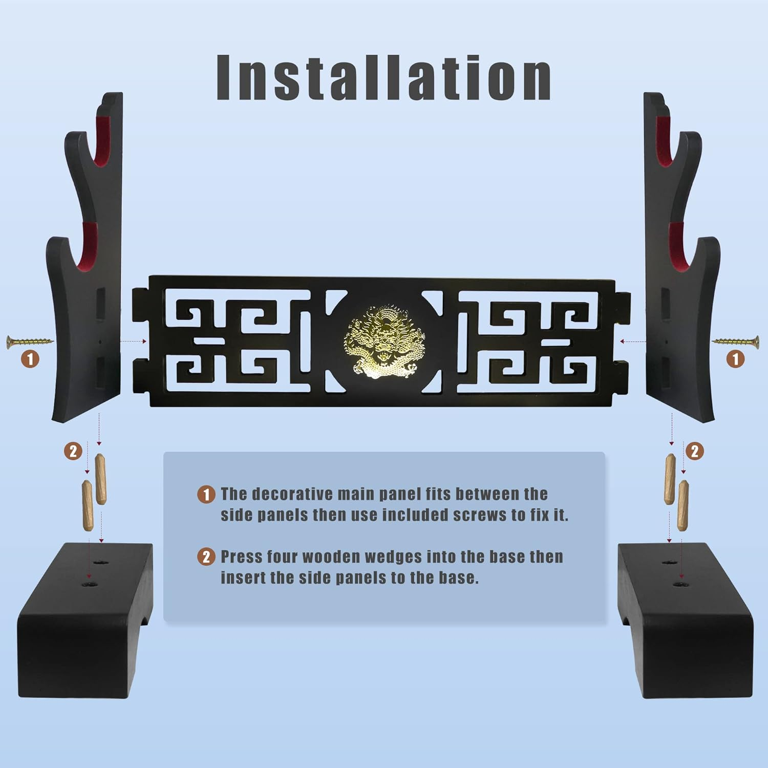 Eforlife Padded Sword Stand Display Velvet Protect Sword Rack Katana Genji Japanese Samurai Blade Gladius Templar Medieval Sword Stand Holder - Dragon (2-Tier)