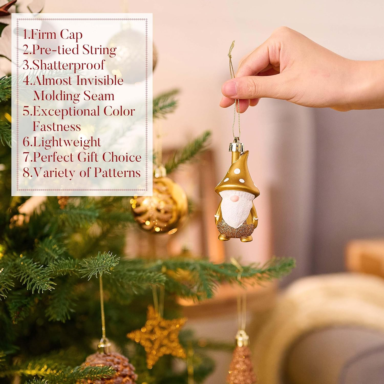 Valery Madelyn Christmas Ornaments Set, 40Ct Brown Copper and Gold Shatterproof Christmas Tree Decorations, Woodland Bronze Gnome Deer Hanging Ball Ornaments Bulk for Thanksgiving Xmas Holiday Decor image number 1