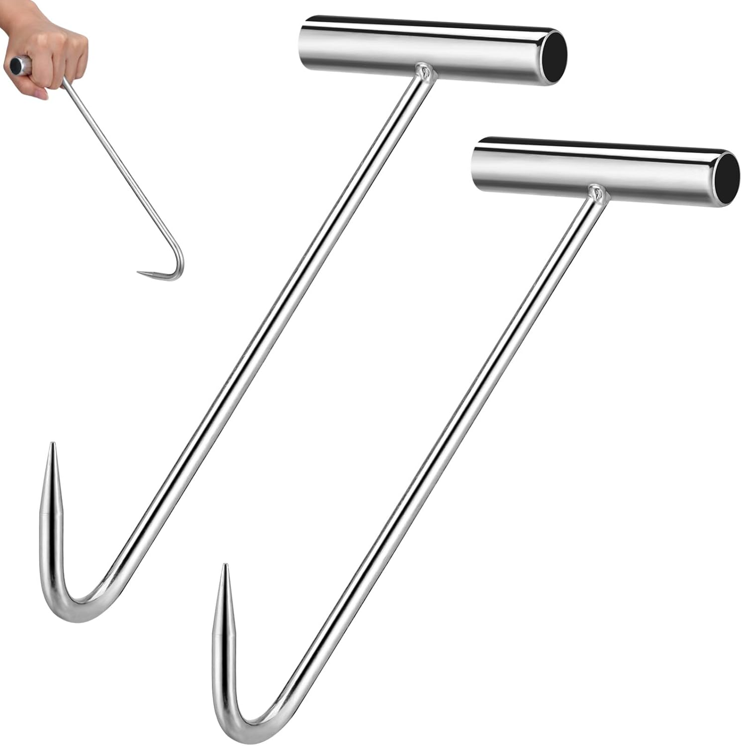 Manhole Cover Hook: 2 Pcs Manhole Cover Lifters, Drain Grate Lifter T Handle Manhole Lid Hooks Manhole Lifting Hook Storm Drain Cover Pull Hook for Lifting Moving Pulling image number 6