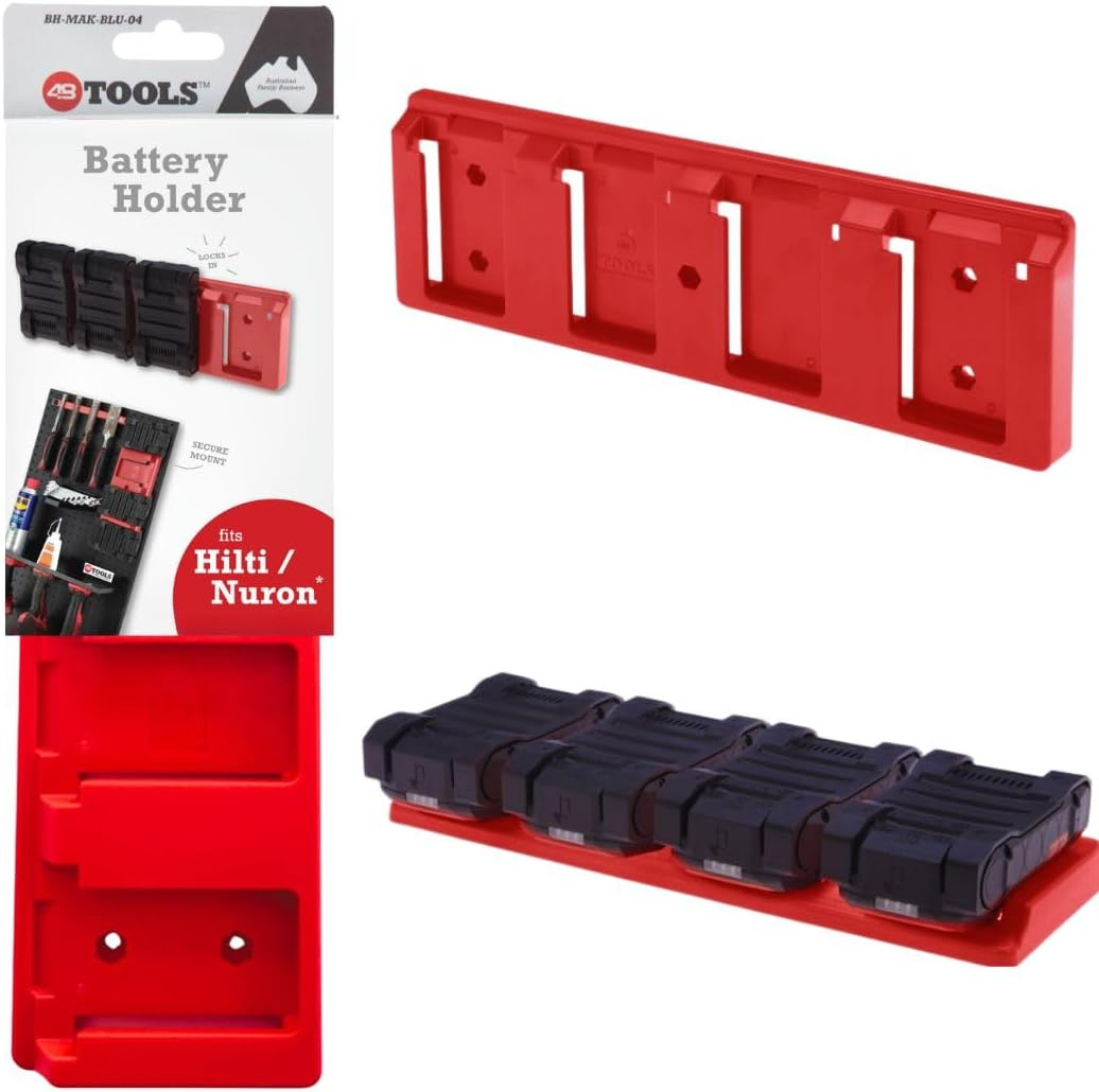 48 Tools Battery Holder Mount for Hilti Nuron 22V Battery Holder | Uv-Stabilized ABS for Indoor & Outdoor Use | Secure Wall & Tool Mount for Hilti 22V Batteries | Heavy-Duty & Easy Access