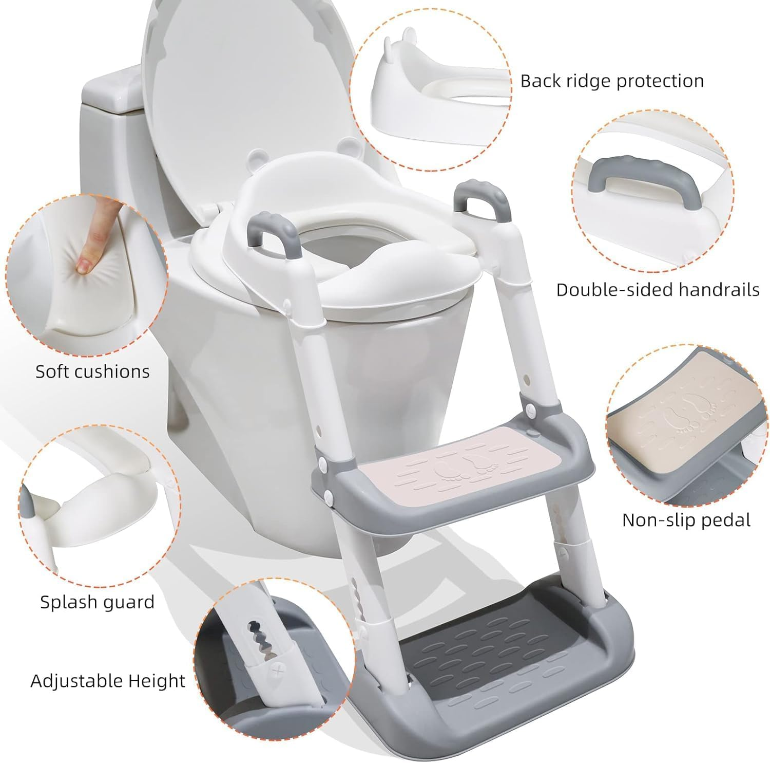Potty Training Seat with Step Stool Ladder, Comfortable, Safe and Lightweight Potty Seat with Non-Slip Mat Ladder, Potty Training Toilet for Boys, Girls and Toddlers（Gray） - Gray image number 3