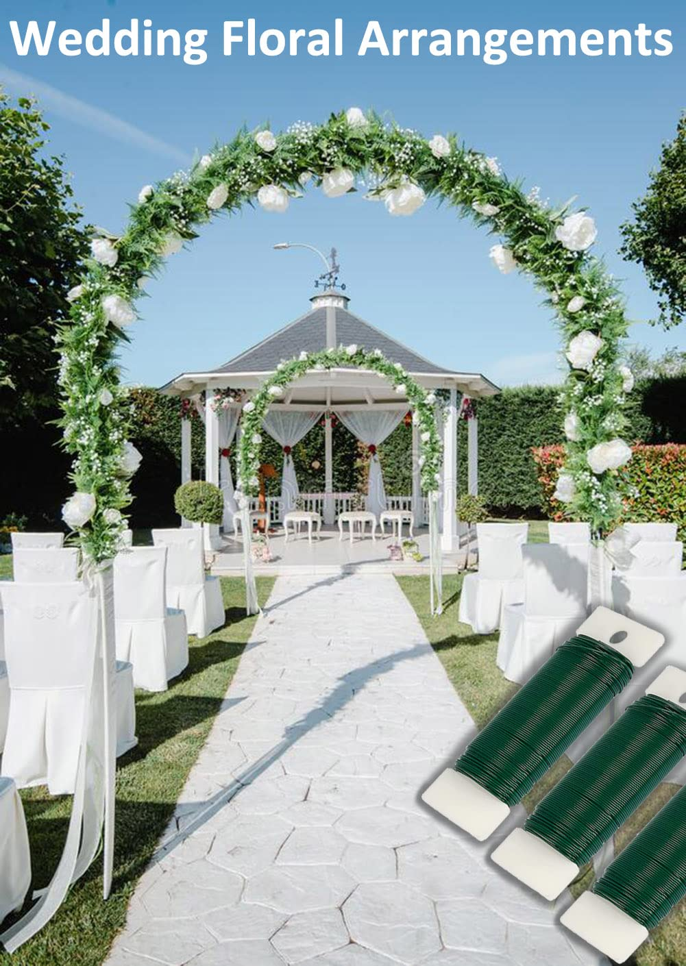 Green Floral Wire, 3 Pack 118 Yards 22 Gauge Flexible Paddle Wire for Christmas Wreaths, Trees, Garlands and Floral Arrangements image number 2