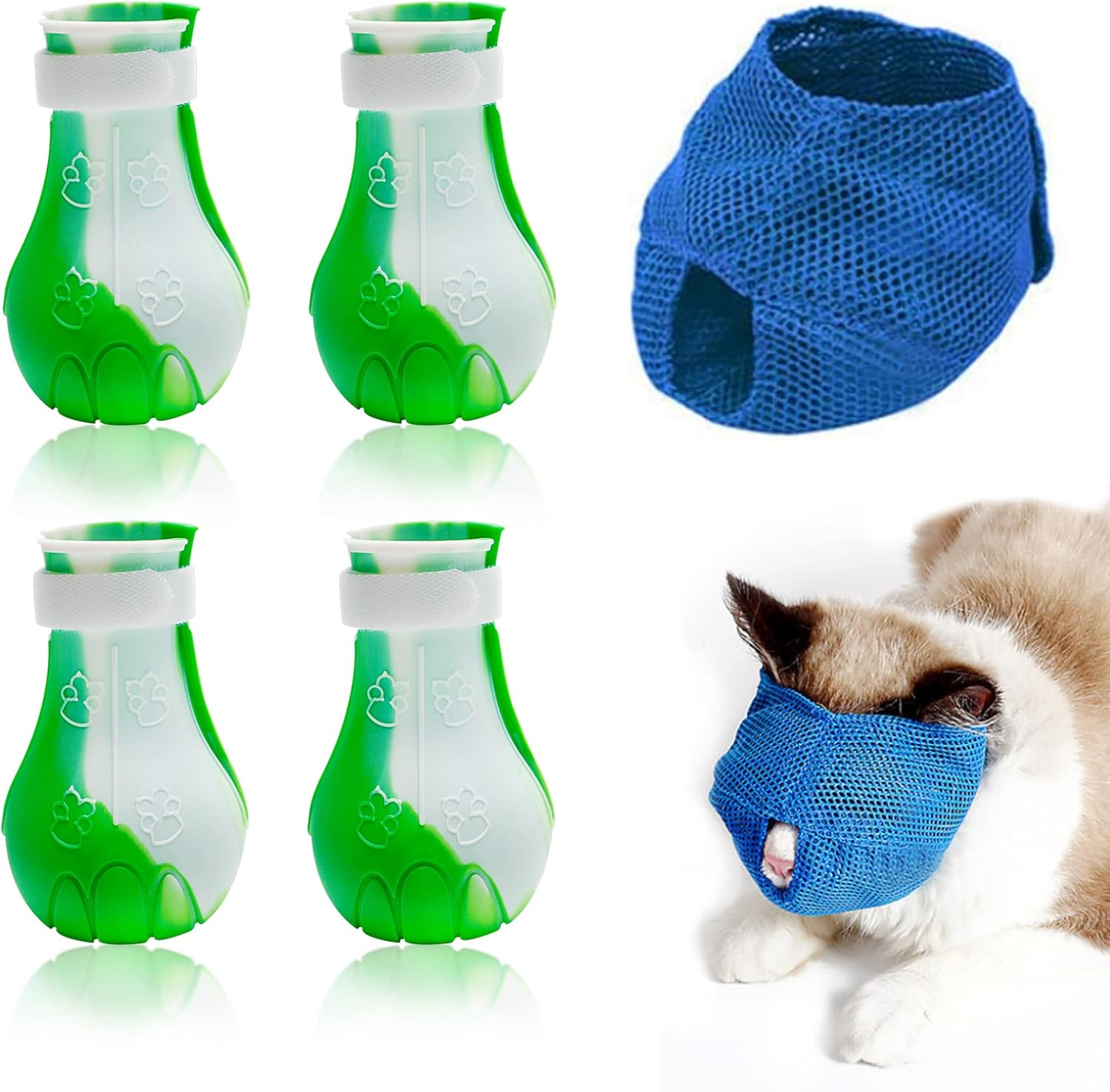 4Pcs Cat Boots for Cats Only Paw Covers Protectors New-Update Claws Shoes Paws Wound Boot Silicon anti Scratch Cat Mittens for Bathing, Nail Clipping, Ears Cleaning, Treatment